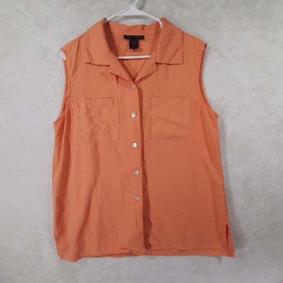 Anne Carson Tops - Anne Carson Womens XL Orange 100% Silk Sleeveless Button Down Shirt Pocket Top